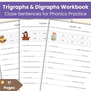 Trigraphs & Digraphs Cloze Sentences Workbook | Phase 5 Phonics Practice | Printable Literacy Worksheets