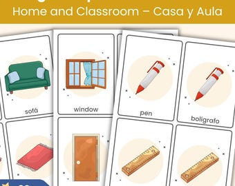 80 English–Spanish Home and School Flashcards | Everyday Vocabulary | Vocabulary Cards for Kids | Classroom and Home Learning, ESL