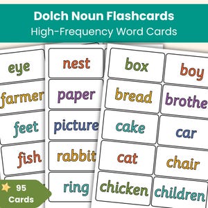 Dolch Noun Flashcards | 95 Printable Sight Word Vocabulary Cards | ESL, Primary English