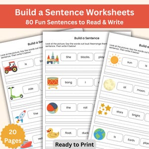 Build a Sentence Workbook | 80 Simple Sentences | Sentence Writing Practice | Themed Sentence Building for Kindergarten & Year 1
