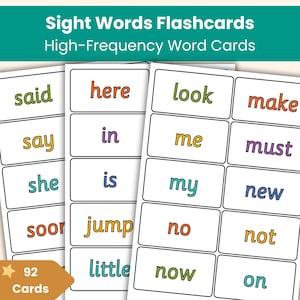 Tarjetas de vocabulario visual / Palabras de alta frecuencia, lectura, ortografía / Tarjetas fonéticas imprimibles
