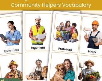 Spanish Community Helpers Flashcards | Jobs & Professions | 44 Printable Vocabulary Cards for Classroom and Home Learning