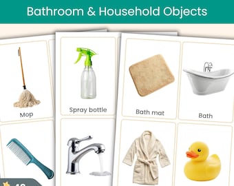 48 Bathroom & Household Items Real Photo Flashcards | Printable Learning Cards for Home and Classroom