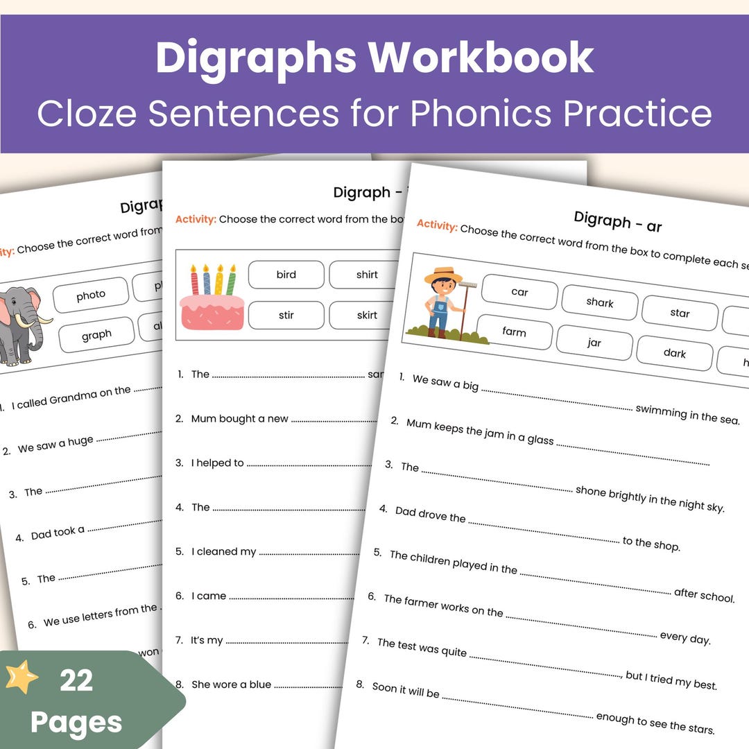 Sentences With Digraphs Digraphs Cloze Sentences Workbook | Phonics Practice | Printable ...
