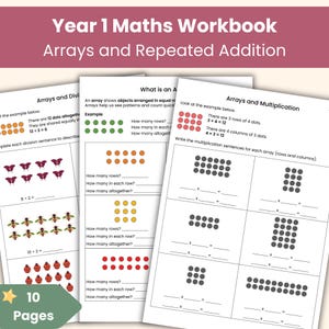 Year 1 Maths Workbook | Arrays and Repeated Addition Worksheets | Early Multiplication & Division Practice | Printable Resource