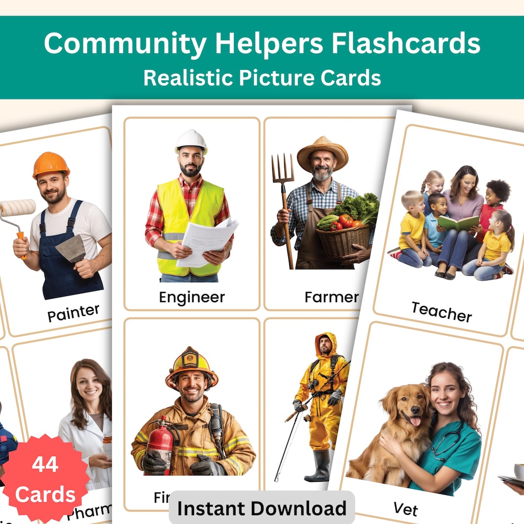 44 Community Helpers Flashcards | Montessori Real Photo Job Cards ...
