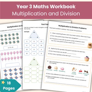 Year 3 Maths Multiplication and Division Workbook | 3, 4, 8 Times Tables, Written Methods, Word Problems | Printable Maths Worksheets