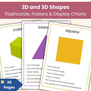 Flashcards voor 2D- en 3D-vormen | Geometrieposters en grafieken | Afdrukbaar klaslokaaldisplay