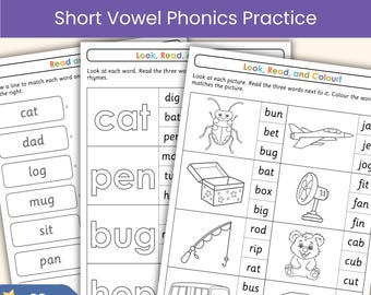 Short Vowel CVC Words Workbook | Phonics Reading Practice | Early Literacy Activities