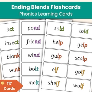 Ending Blends Flashcards | 117 Phonics Words | Colour-Coded Printable Cards for Early Reading & Phonics Practice