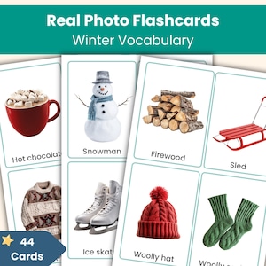 44 Winter Flashcards | Real Photo Seasonal Vocabulary Cards for Kids | Preschool, Kindergarten, ESL & Homeschool