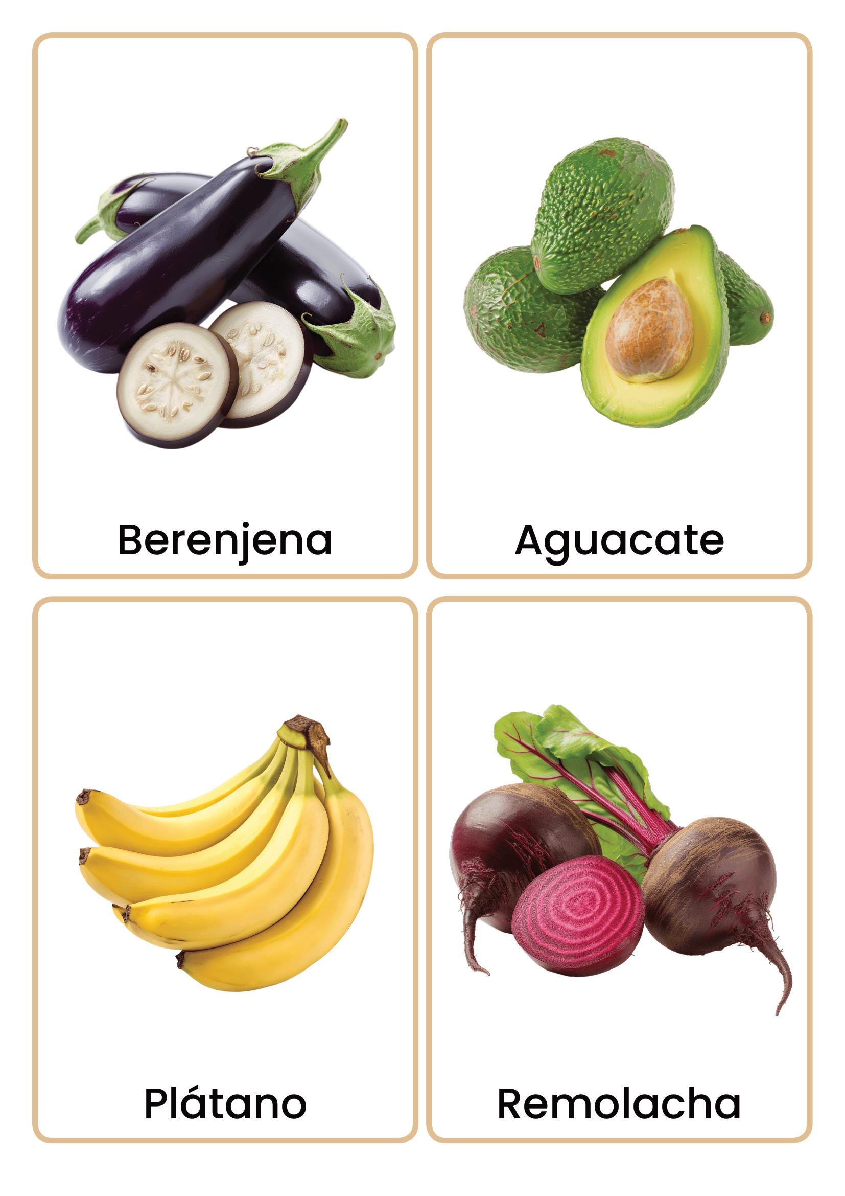 Spanish Fruit & Vegetable Flashcards | 60 Food Vocabulary Cards for ...