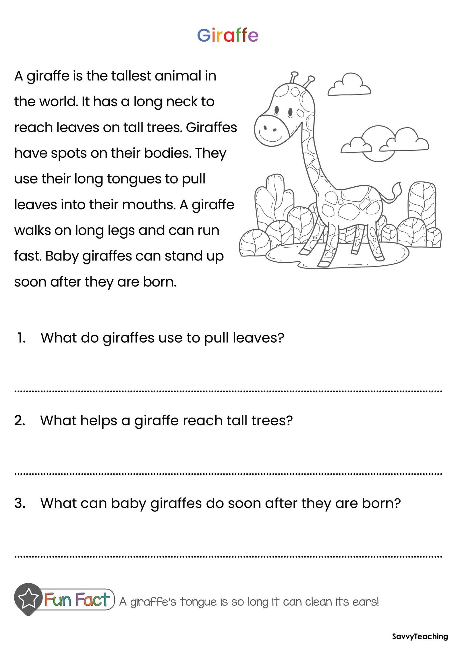 Non-fiction Reading Comprehension | Wild Animals Worksheets | Short ...