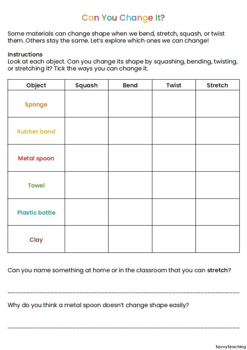 Year 1 Everyday Materials | KS1 Science Worksheets | National ...