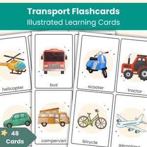 48 transportkort för barn | Land-, luft- och vattenfordon | Utskrivbara ordförrådskort för klassrums- och heminlärning