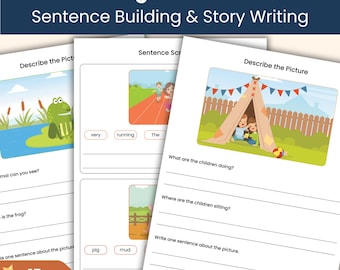 Year 1 English Workbook | Sentence Building and Story Writing Worksheets | Picture Prompts and Writing Practice | Printable Resource