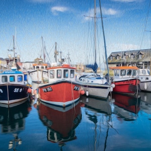 Mevagissey Harbour Print: Cornish Coast Photographic Wall Art Oil Painting Effect
