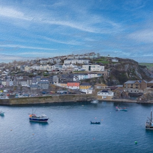 Mevagissey Harbour Print: Cornish Coast Photographic Wall Art Oil Painting Effect