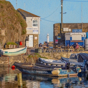 Mevagissey Harbour Print: Cornish Coast Photographic Wall Art Oil Painting Effect