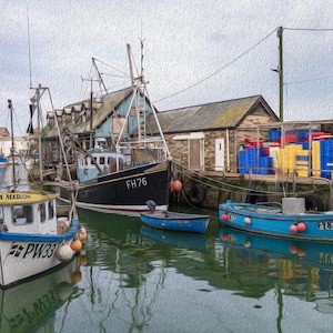 Mevagissey Harbour Print: Photographic Wall Art, Cornish Coast Oil Painting Effect
