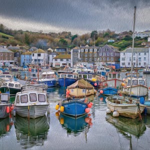 Mevagissey Harbour Print: Cornish Coast Photographic Wall Art Oil Painting Effect
