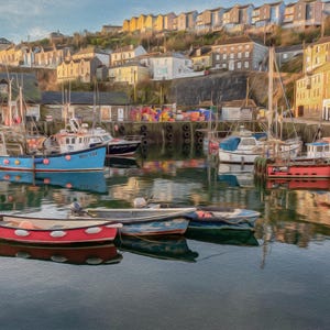 Mevagissey Harbour Print: Cornish Coast Photographic Wall Art Oil Painting Effect