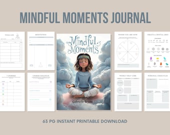 Diario de momentos de atención plena Yoga, meditación, atención plena, chakras, descarga instantánea, planificador de bienestar, planificador de atención plena, planificador imprimible