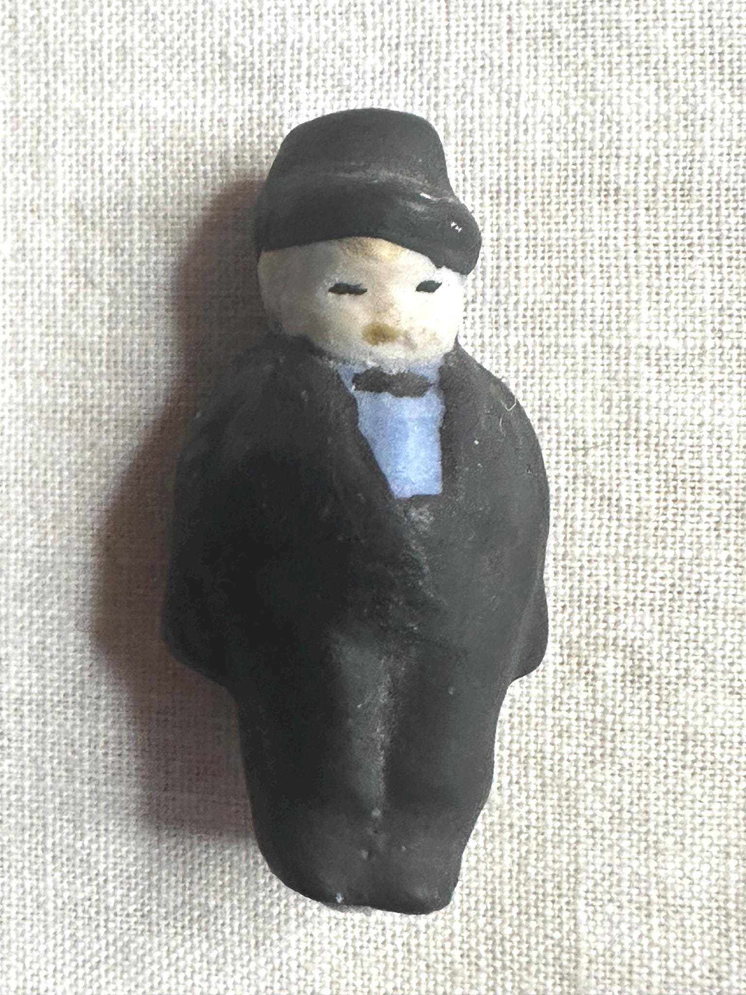Vintage Bisque Boy Doll Figurine Made in Japan Black Suit or