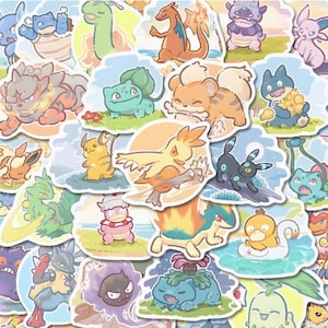 Ensemble de 63 autocollants Pokémon mignons - Décalcomanies en PVC imperméables pour ordinateurs portables, bouteilles d'eau et enfants - Cadeau parfait pour les fans de Pokémon
