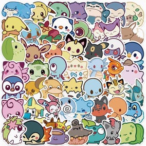 50 niedliche Pokemon Aufkleber - wasserfeste PVC-Aufkleber für Laptops, Wasserflaschen, Tagebücher - Ideales Geschenk für Kinder & Pokemon-Fans