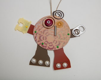 Robot Monster Ajdustable Ornament / Mixed Media Paperarts / Paper Doll / Puppet