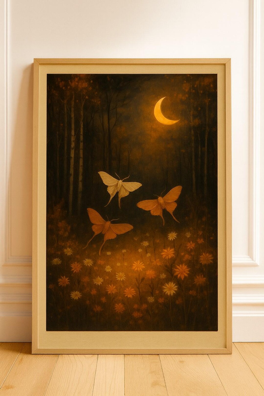 Forest Moths & Moon – Enchanted Night Sky Art Print | Dreamy Woodland ...