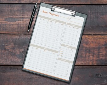 Baby Dagboek Nederlands - Printable - Logboek pasgeboren baby's. Bijhouden borst- of flesvoeding, kolf, slaap en luiers. Babytracker.