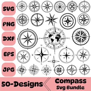 Kompass-Stempel, Kompass-Sammelset, Vintage-Kompass-Svg, Abenteuer-Kompass, Wasserkompass, Kompass-Tattoo, Kompass Clipart, Silhouette