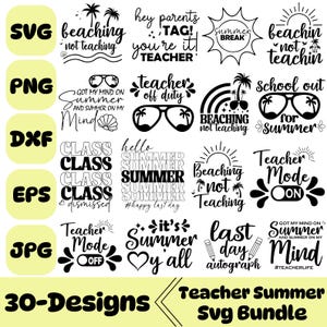 Paquete SVG de verano para maestros, SVG para maestros, SVG de fin de año, SVG de fin de clases, SVG de maestro virtual, Último día de clases, Archivo digital Cricut