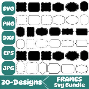 Frames Svg-bundel, label Frame Clipart, banner Svg, Vintage Frames Svg, vormen Svg, transparante achtergrond, knippen voor Cricut, silhouet
