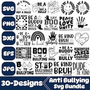 Ensemble SVG anti-intimidation, Soyez gentil, SVG gentillesse, Arrêtez l'intimidation, Mettre fin à l'intimidation, SVG amour de soi, soyez un ami, pas un tyran, pour Cricut