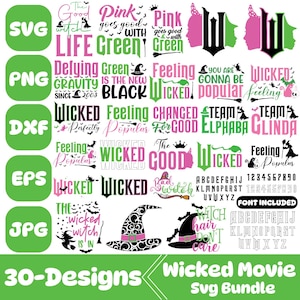 Wicked Film svg Bundle, ich bin böse Veränderung für gute svg, Wicked Vintage Emblem svg, Wicked rosa und grüner Png, böser Png