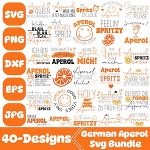 Paquete de Aperol alemán en formato SVG, alcohol en formato SVG, Aperol Jaunt en formato SVG, Holy Aperoli en formato SVG, Aperol Spritz Tour, Plotterdatei en formato SVG, Aperol Shirt en formato SVG, archivos de corte