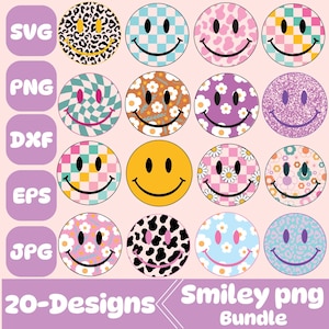 Lot d'émoticônes png, Smiley en détresse, impression d'émoticônes par sublimation, png à damier, émoticône marguerite png, fleur rétro png, visage heureux