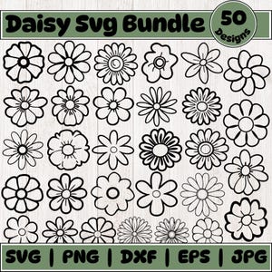 Paquete de margaritas SVG, margaritas simples SVG, margaritas SVG, diseños de margaritas SVG para Cricut, media margarita SVG, archivo de corte vectorial, primavera SVG, verano SVG