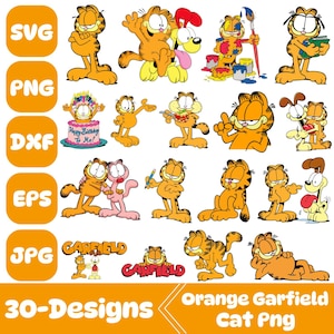 Paquete de PNG de gato Garfield naranja, PNG de gato perezoso, Sublimación de gato de dibujos animados retro, Pegatinas divertidas de gato, Descarga digital de gato gruñón, Arte de gato de los 90