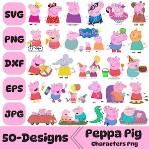 Personaggi di Peppa Pig in formato PNG, Peppa Pig in formato PNG, file PNG a strati, file scaricabili a strati e istantanei per Cricut, Peppa Pig, materiale stampabile per magliette