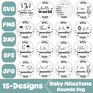 Ensemble Svg d'étapes importantes pour bébé, Svg faire-part de bébé, Svg d'étape importante du mois, Svg de statistiques de naissances, Svg d'animaux mignons, Svg bonjour le monde, Png