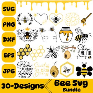Bee Svg Bundle, Bee Svg, Honeycomb Svg, Bee Clipart, Honey Bee Svg, Honey Svg, Queen Bee Svg, Bee Cut Files, Svg Files For Cricut