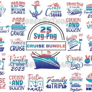 Pacchetto di 25 file SVG per crociere, Ancora e nave da crociera, Crociera in famiglia in formato SVG, Crociera di gruppo in formato SVG, Disegni per barche, File Cricut, Crociera in formato SVG, Vacanza al mare