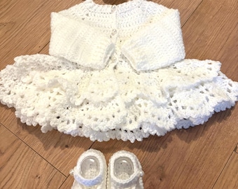 Set gehaakt newborn vest: Mary Jane Shoes, hoofdband, gelaagd vest