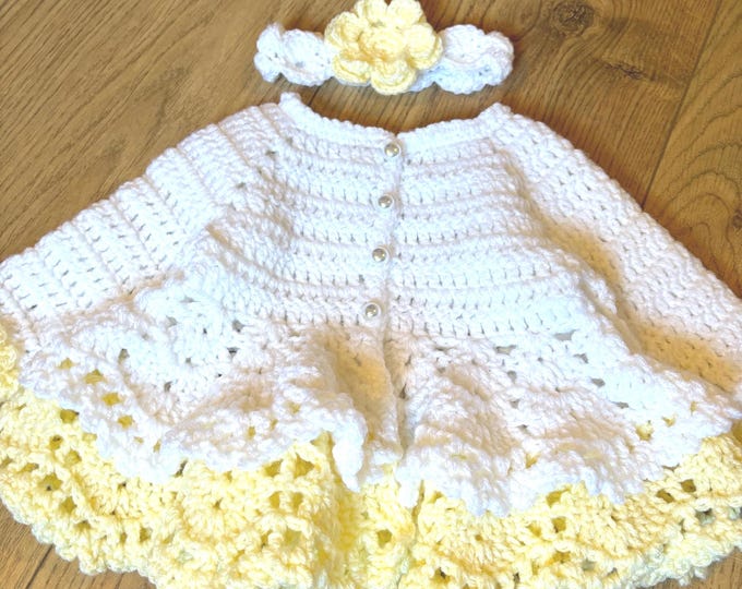 Featured listing image: Crochet newborn baby cardigan headband and booties set