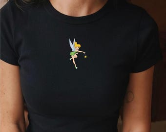 Embroidered  Tinker Bell Baby Tee, Disney Fairy Shirt, Neverland Inspired Crop Top, Peter Pan Disney Outfit, Disney trip outfit