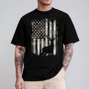 Deer Flag PNG Camouflage American Flag With Buck Silhouette, Hunting Patriotic Sublimation Design, Rustic Camo USA Graphic For Men Gifts
